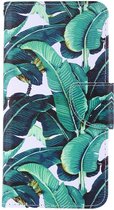 Shop4 - Samsung Galaxy S21 FE Hoesje - Wallet Case met Pasjeshouder Bananen Bladeren Groen