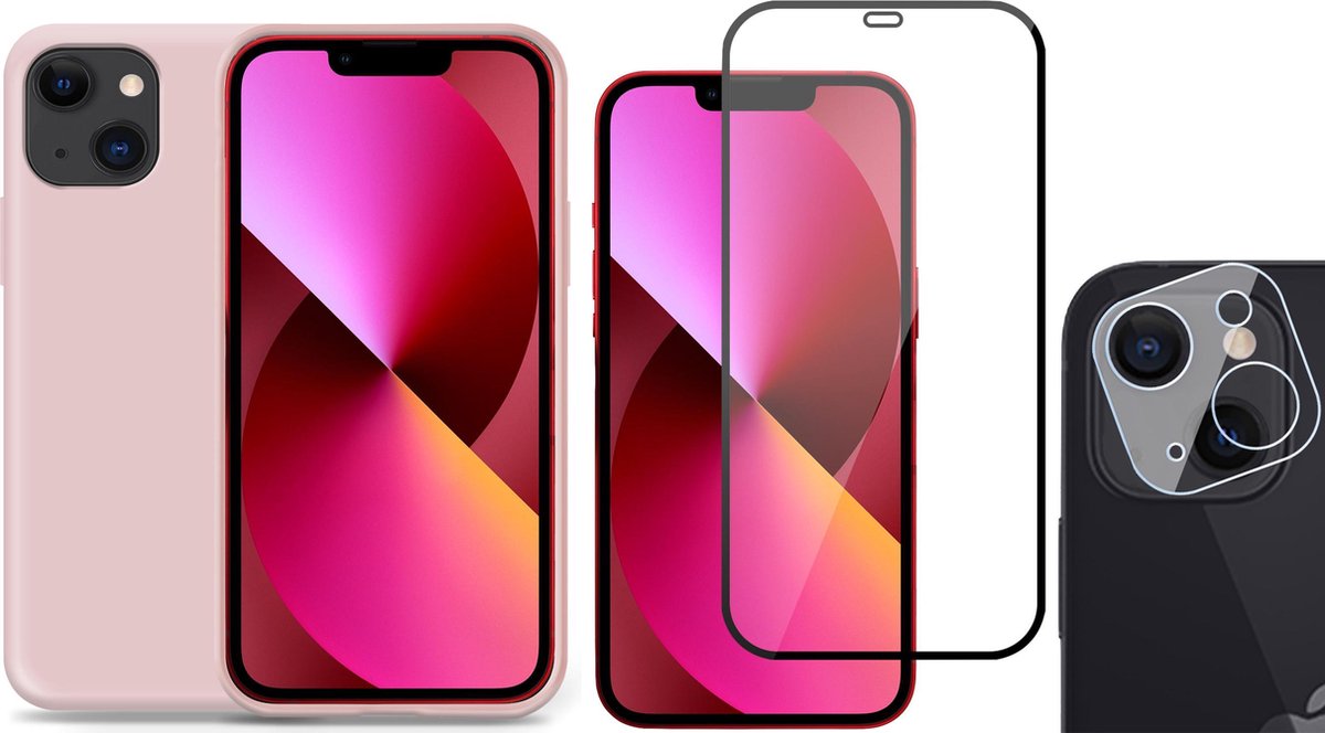 TechNow Shock Proof Backcover geschikt voor iPhone 13 - Full Screenprotector en Camera Screen Protector - Roze