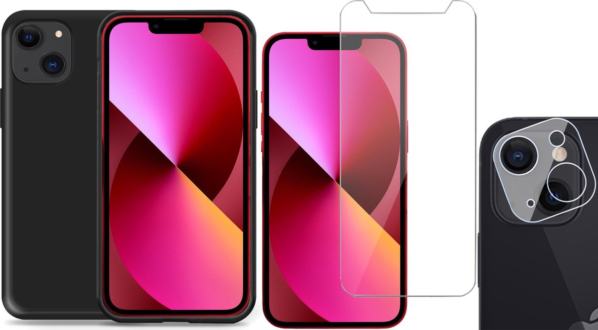 TechNow Shock Proof Backcover geschikt voor iPhone 13 - Screenprotector en Camera Screen Protector - Zwart