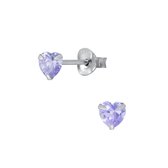 Joy|S - Zilveren hartje oorbellen - 4 mm kinderoorbellen - kristal lavendel/ lila paars