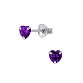 Joy|S - Zilveren hartje oorbellen - 4 mm kinderoorbellen - kristal paars