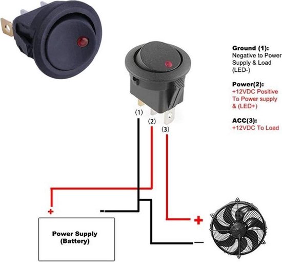 Interrupteur à bascule 12V Rond - Indicateur LED rouge - Voiture/Bateau/  Camper par | bol