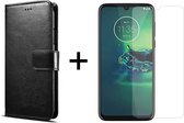 Motorola G8 Plus hoesje bookcase met pasjeshouder zwart wallet portemonnee book case cover - 1x Motorola G8 Plus screenprotector