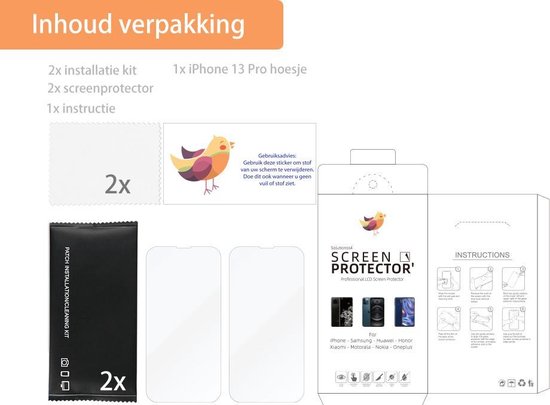Hoesje geschikt voor iPhone 13 Pro Hoes transparant - 2x iphone 13 Pro screenprotector - Solutionss4