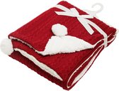 Soft Touch - Gebreid Winter Dekentje met Sherpa - Pompom - 75x90 cm - Bordeaux