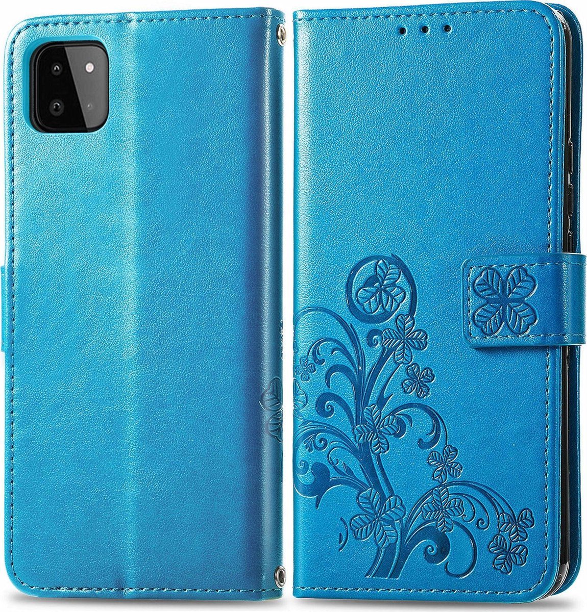 Mobigear Telefoonhoesje geschikt voor Samsung Galaxy A22 4G Hoesje | Mobigear Clover Bookcase Portemonnee | Pasjeshouder voor 2 Pasjes | Telefoonhoesje voor Pinpas / OV Kaart / Rijbewijs - Blauw