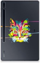 Hoes Geschikt voor Samsung Galaxy Tab S7 Plus Tablet Siliconen Backcover Cat Color met transparant zijkanten