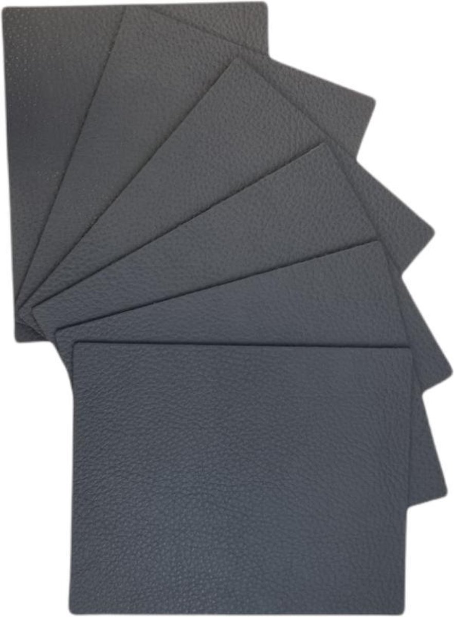 12x Skinnatur Leder Onderzetters voor glazen – Tornado – Grijs – 13x10cm - gerecycleerd leer – tafeldecoratie - onderlegger