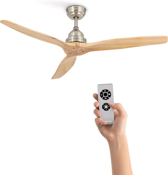 Plafondventilator hout 75W 3 snelheden stil timer afstandsbediening voor kamers tot 20 m²