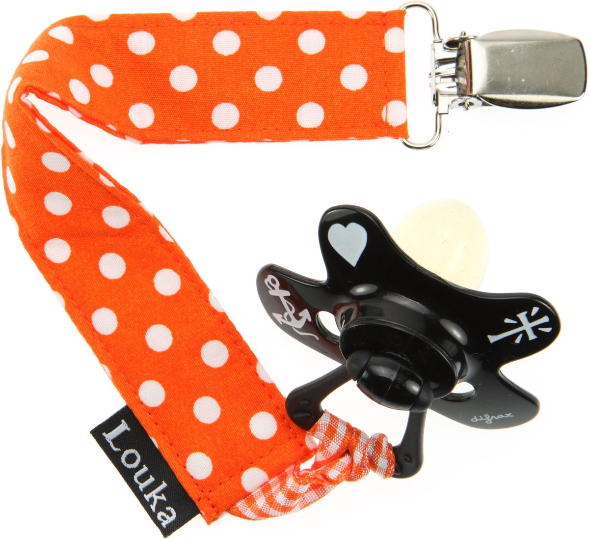 Goedkoopste Louka Speenkoord oranje met witte stip - speenketting