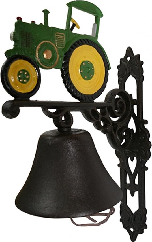 Grote Wandbel - Deurbel, Met Handbeschilderde groene tractor - Gietijzer - 38 x 22.5 cm — afbeelding 5