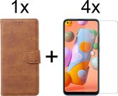 Samsung A11 Hoesje - Samsung Galaxy A11 hoesje bookcase bruin wallet case portemonnee hoes cover hoesjes - 4x Samsung A11 screenprotector