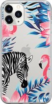Apple iPhone 11 Pro Max Telefoonhoesje - Transparant Siliconenhoesje - Flexibel - Met Dierenprint - Zebra & Flamingo