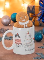 Leuke Kerstmok - Meowy Christmas - mok voor de Kerst - Happy Christmus -tekst mokken - cadeaumok katten