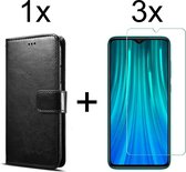 Xiaomi Redmi Note 8T hoesje bookcase met pasjeshouder zwart wallet portemonnee book case cover - 3x Xiaomi Redmi Note 8T screenprotector