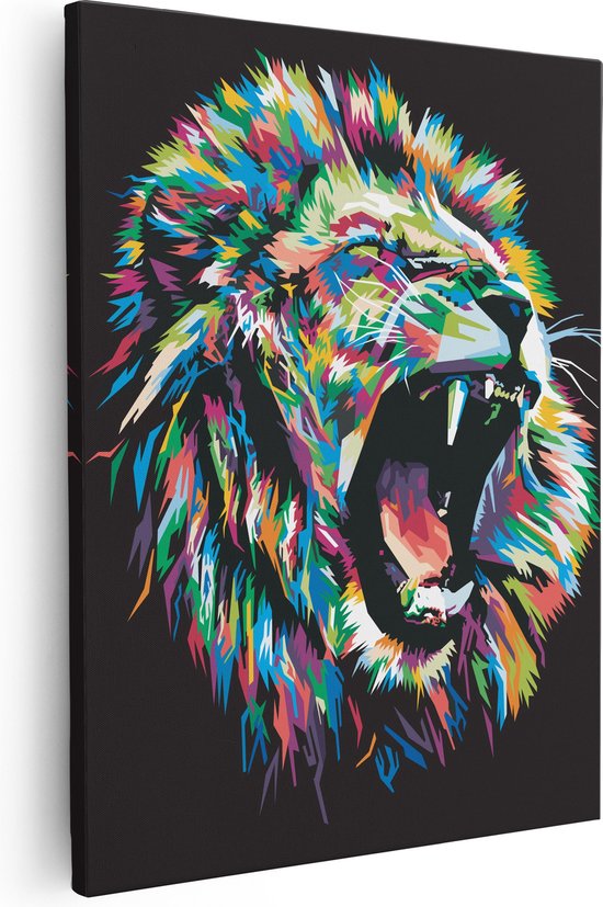 Impression sur toile abstraite de lion coloré
