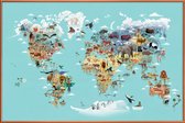 JUNIQE - Poster met kunststof lijst Worldmap Of Animals -40x60