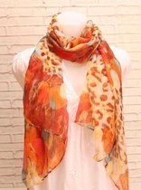Dames sjaal lang met panterprint bruin/rood