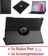 Luxe 360 Graden Draaibaar Hoesje Geschikt Voor Apple iPad Pro 12.9 Inch (2021) Wifi/5G Tablet - Auto Sleep/Wake & Standaard - Draaibare Smart Cover Case Met Screenprotector - PU Leren Multi-Stand Flip Sleeve Met Screen Protector & Stylus Pen - Zwart