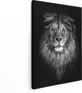 Artaza Canvas Schilderij Leeuw Met Blauwe Ogen - Zwart Wit - 60x80 - Foto Op Canvas - Canvas Print
