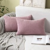 Set van 2 kussenslopen, corduroy, sierkussen, kussensloop, sofakussen, decoratief, sofakussen, kussensloop, zacht voor woonkamer en slaapkamer, 30 x 50 cm, roze lila
