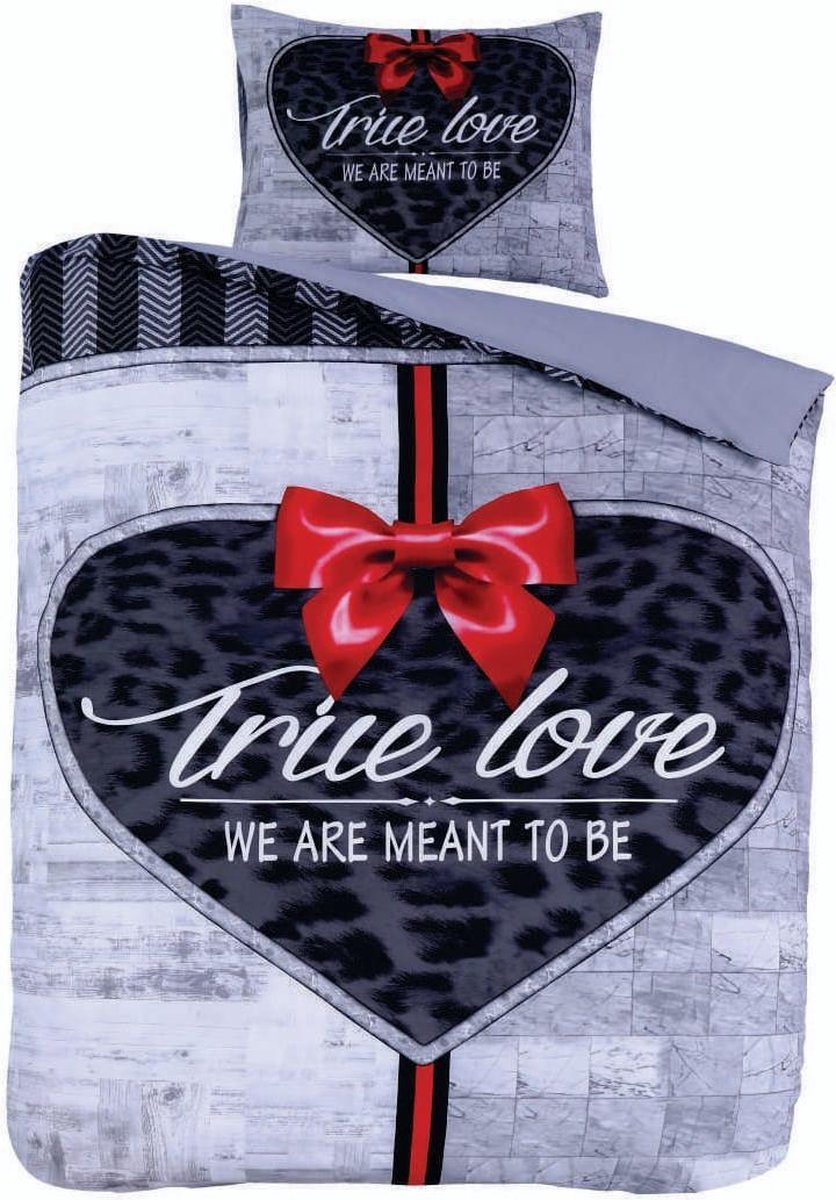 Husch Dekbedovertrek True Love - 140x200/220 - Hart Met Strik - Grijs/Antraciet