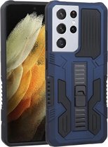 Voor Samsung Galaxy S21 Ultra 5G Vanguard Warrior All Inclusive dubbele kleur schokbestendig TPU + pc-beschermhoes met houder (kobaltblauw)