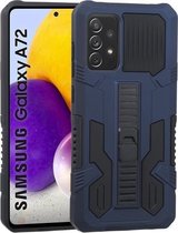 Voor Samsung Galaxy A72 5G / 4G Vanguard Warrior All Inclusive dubbele kleur schokbestendig TPU + pc-beschermhoes met houder (kobaltblauw)