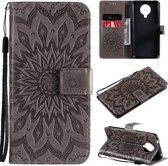 Voor Nokia 6.3/G20/G10 Zon Embossing Patroon Horizontale Flip Lederen Case met Kaartsleuf & Houder & Portemonnee & Lanyard (Grijs)