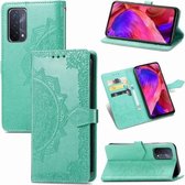 Voor OPPO A54 5G Mandala Bloem Reliëf Horizontale Flip Lederen Case met Houder & Drie Kaartsleuven & Portemonnee & Lanyard (Groen)