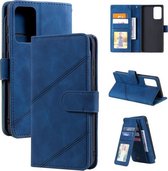 Voor Samsung Galaxy A72 5G/4G Skin Feel Business Horizontale Flip PU Lederen Case met Houder & Multi-kaartsleuven & Portemonnee & Lanyard & Fotolijst (Blauw)