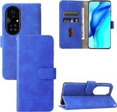 Voor Huawei P50 Pro Effen Kleur Huid Voelen Magnetische Gesp Horizontale Flip Kalf Textuur PU Lederen Case met Houder & Kaartsleuven & Portemonnee (Blauw)