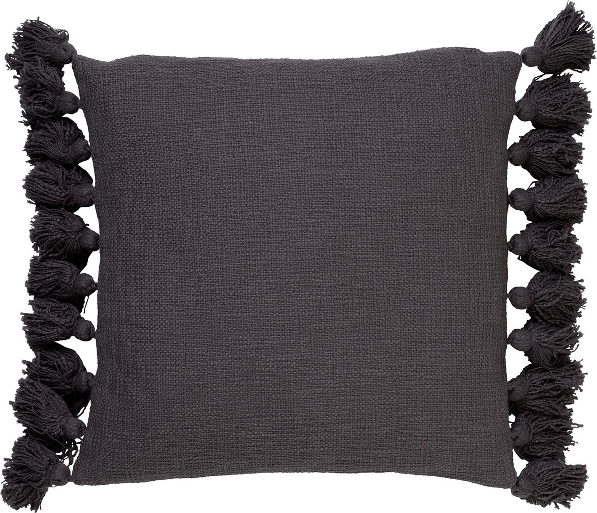 Dutch Decor RUBY - Kussenhoes 45x45 cm - 100% katoen - met flosjes - Charcoal Gray - antraciet - met rits - zonder binnenkussen