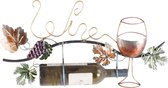 Metalen wanddecoratie – Tak met glas en houder voor wijn - 63cm x 32 cm x 9cm