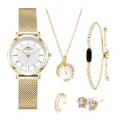 Modieus Gouden Horloge, Ring, Armband, oorbellen en Ketting | SMAEL G011| Boerni Aibisino | Goud luxe geschenk set luxe geschenk set | Crystal glass | Premium kwaliteit uurwerk | M