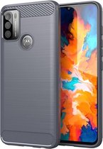 Motorola Moto G50 Hoesje - MobyDefend TPU Gelcase - Geborsteld Metaal + Carbonlook - Grijs - GSM Hoesje - Telefoonhoesje Geschikt Voor: Motorola Moto G50