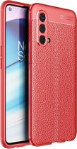 OnePlus Nord CE Hoesje - MobyDefend TPU Gelcase - Lederlook - Rood - GSM Hoesje - Telefoonhoesje Geschikt Voor: OnePlus Nord CE