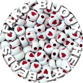 Fako Bijoux® - Perles Lettre - Hartjes Perles - Acryl - 7mm - Fabrication de Bijoux - 250 pièces - Wit/ Rouge