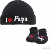 Geschenkset - I love Papa - Muts & Slofjes - Newborn - Zwart - Maat 50/56