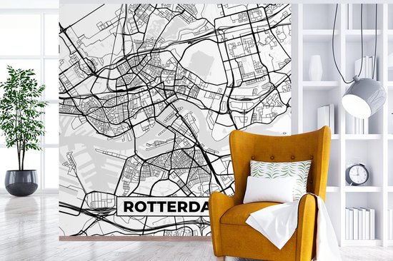 Papier peint - Carte Papier peint photo - Rotterdam - Zwart - Wit - Largeur 240 cm x hauteur 240 cm