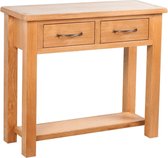 Sidetable met 2 lades 83x30x73 cm massief eikenhout