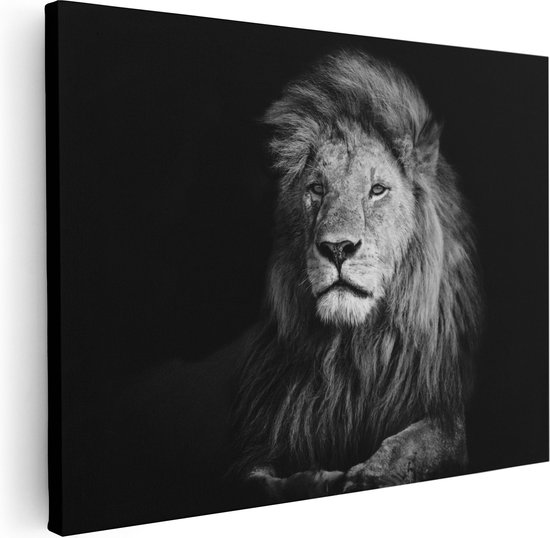 Artaza Canvas Schilderij Leeuw - Leeuwenkop - Zwart Wit - 80x60 - Foto Op Canvas - Canvas Print