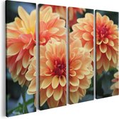 Artaza Canvas Schilderij Vierluik Oranje Dahlia Bloemen  - 80x60 - Foto Op Canvas - Canvas Print