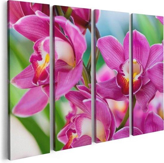 Artaza Canvas Schilderij Vierluik Licht Paarse Orchidee Bloemen  - 80x60 - Foto Op Canvas - Canvas Print
