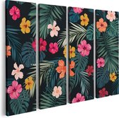 Artaza Canvas Schilderij Vierluik Getekende Tropische Bloemen - Abstract - 80x60 - Foto Op Canvas - Canvas Print