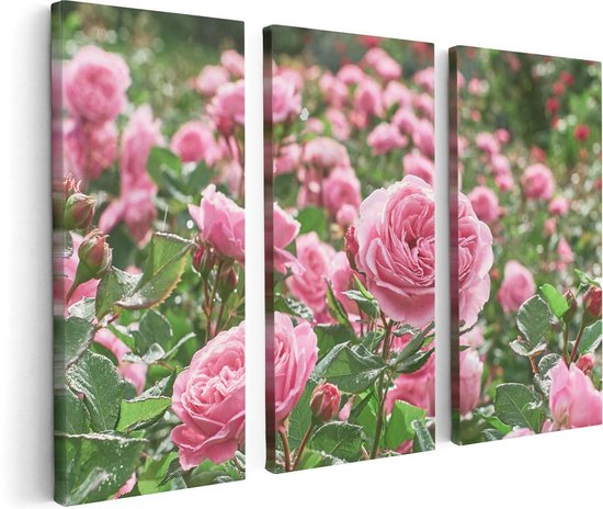 Artaza - Triptyque de peinture sur toile - Champ de fleurs de roses roses - 120x80 - Photo sur toile - Impression sur toile