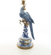 Kandelaar - papegaai - blauw - porselein - brons - 49,4cm hoog