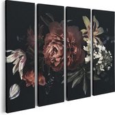 Artaza Canvas Schilderij Vierluik Bloemen Op Een Zwart Achtergrond - 80x60 - Foto Op Canvas - Canvas Print