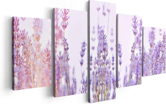 Artaza Canvas Schilderij Vijfluik Paarse Lavendel Bloemen  - 100x50 - Foto Op Canvas - Canvas Print
