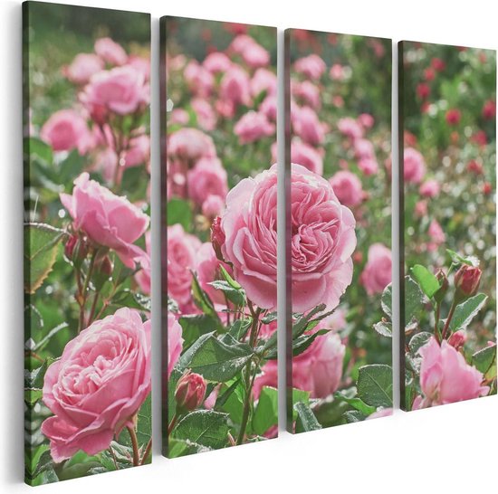 Artaza Canvas Schilderij Vierluik Roze Rozen Bloemenveld - 80x60 - Foto Op Canvas - Canvas Print